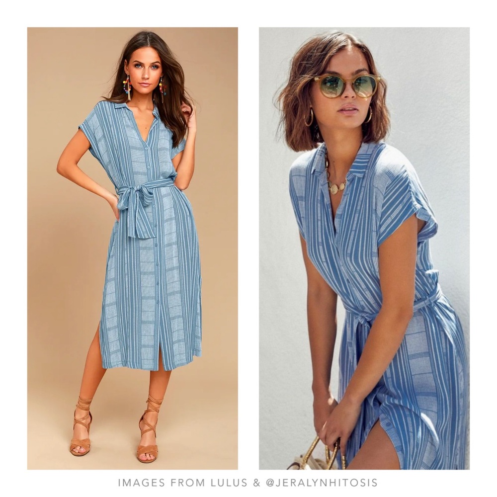 Lulus | LUSH I'm the One Blue and White Striped Shirt Dress